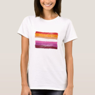PAINTED LESBIAN PRIDE FLAG SUNSET STRIPES T-Shirt