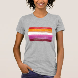 PAINTED LESBIAN PRIDE FLAG SUNSET STRIPES T-Shirt