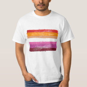 PAINTED LESBIAN PRIDE FLAG SUNSET STRIPES T-Shirt