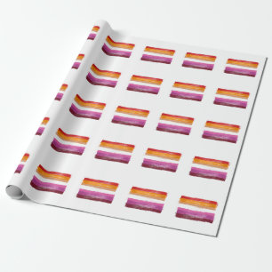 PAINTED LESBIAN PRIDE FLAG SUNSET STRIPES WRAPPING PAPER