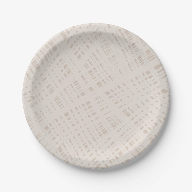 Painted Linen Neutral Beige Burlap Pattern Paper Plate (Front)