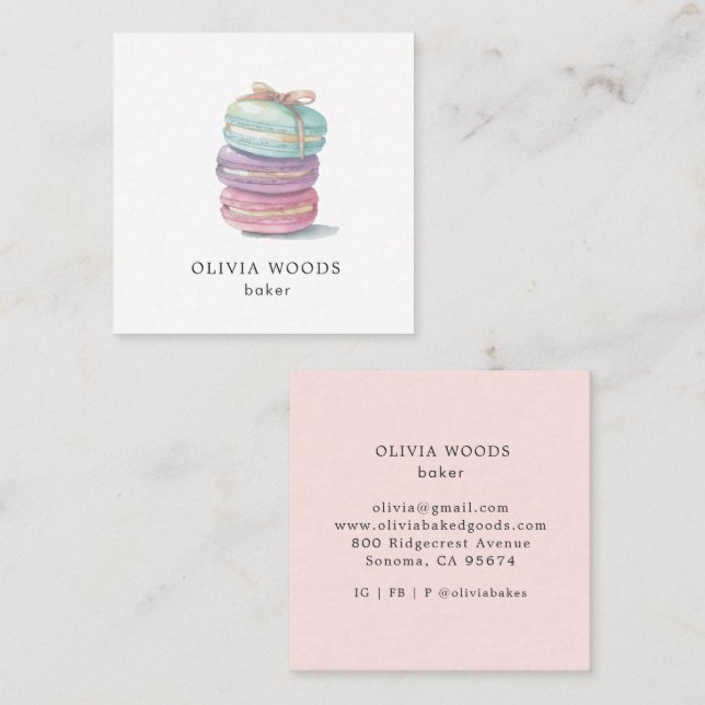Painted Macaron Dessert Baker Square Business Card (Front/Back)