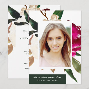 Painted Magnolia Photo Graduation Party Invitation