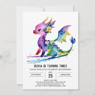 Painted Majestic Dragon Digital Girl Birthday Invitation