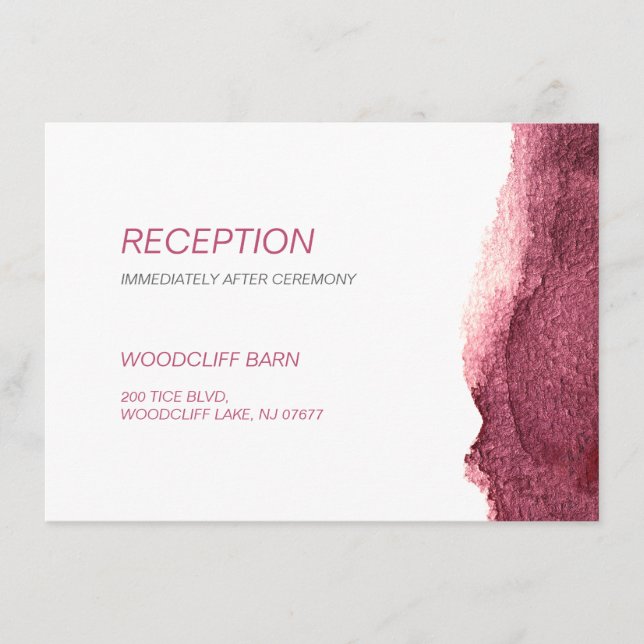 Painted marsala modern simple wedding reception enclosure card (Front)