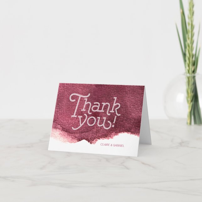 Painted marsala modern simple wedding thank you card (Front)