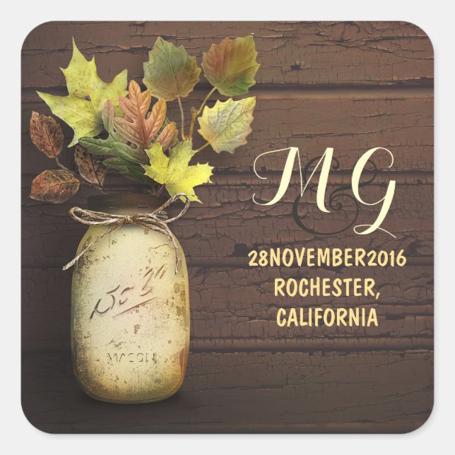 Painted mason jar and fall leaves stickers (Front)
