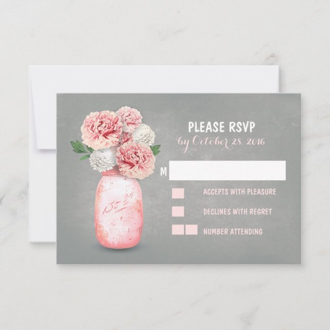 Painted mason jar cute wedding RSVP cards (Front)