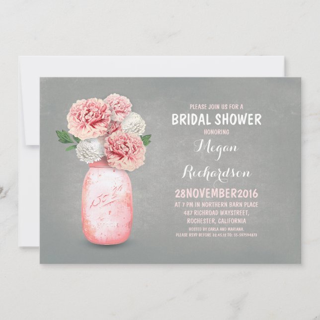 Painted mason jar rustic bridal shower invitations (Front)