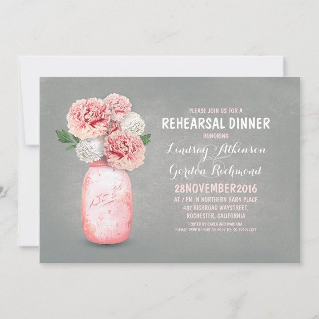 Painted mason jar rustic rehearsal dinner invites (Front)