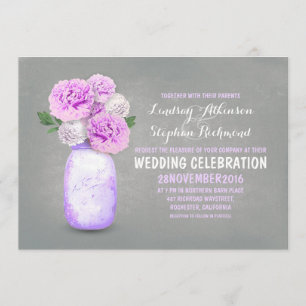 Painted mason jar rustic wedding invitations