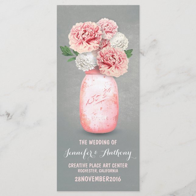 Painted mason jar wedding programs programme (Front)