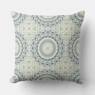 Painted Medallion Pattern in Blue and Beige Cushion