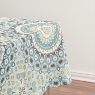 Painted Medallion Pattern in Blue and Beige Tablecloth