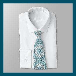 Painted Medallion Pattern in Blue and Gray Tie