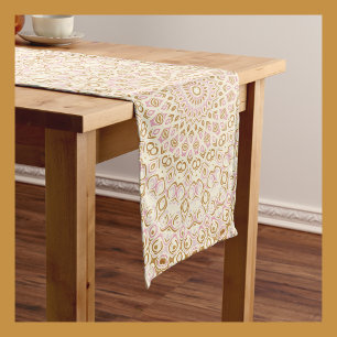 Painted Medallion Pattern in Pink and Gold Long Table Runner