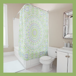 Painted Medallion Pattern in Purple and Green Shower Curtain