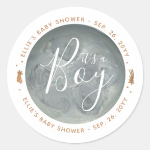 Painted Moon and Stars Baby Shower Classic Round Sticker