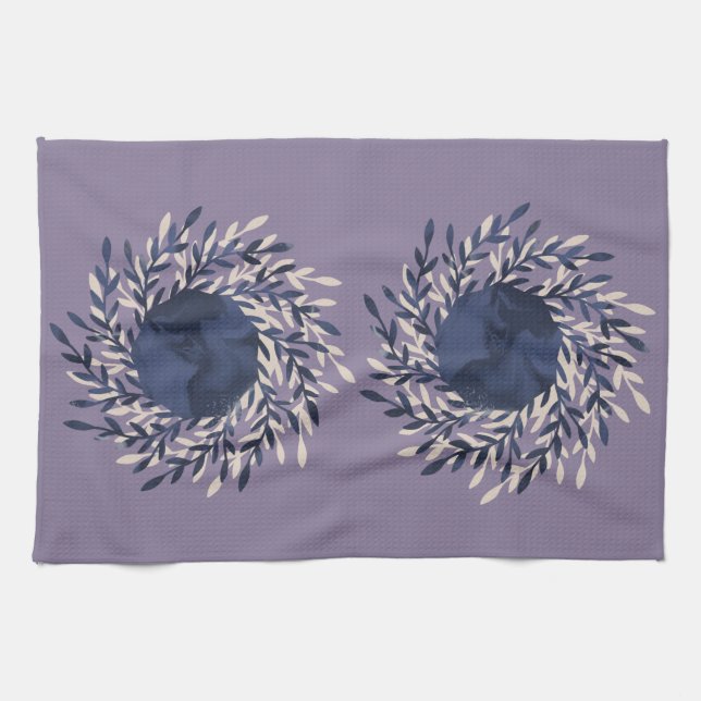 Painted moon laurel leaves swirl marble dish tea towel (Horizontal)