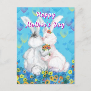 Painted Mother's Day Card with Cute Bunnies