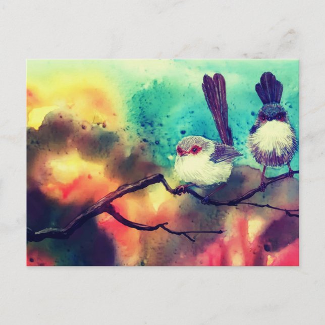 Painted Nature Branch Birds Metallic Holiday Postcard (Front)