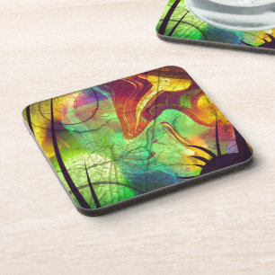 Painted Nebula -Fire Opal Abstract Coaster