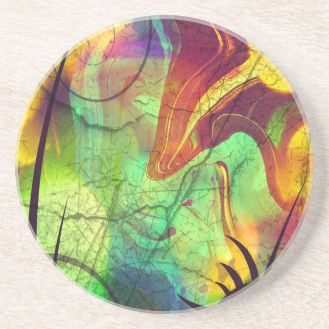 Painted Nebula -Fire Opal Abstract Coaster (Front)