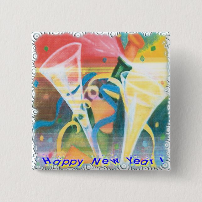 Painted New Year 15 Cm Square Badge (Front)