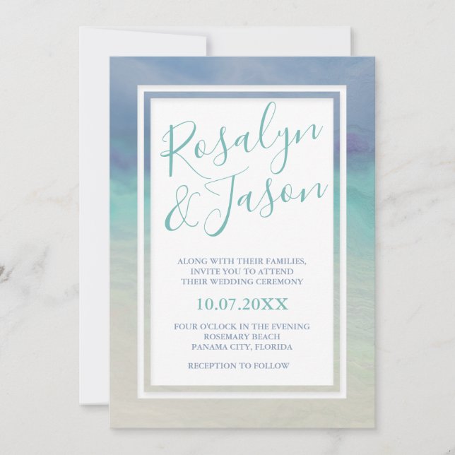 Painted Ocean Border Wedding Invitation (Front)