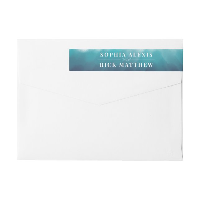 Painted Ocean Waves Blue Watercolor Wrap Around Label (Back)