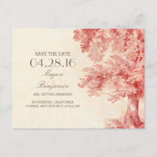 painted old tree vintage save the date postcards