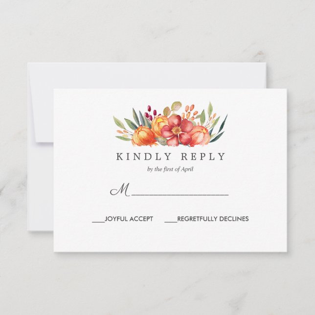 Painted orange Floral Wedding  Response Rsvp (Front)