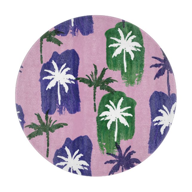 Painted Palm, Navy Blue Green. Cutting Board (Front)