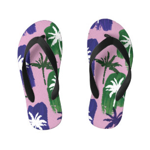 Painted Palm, Navy Blue Green. Kid's Jandals
