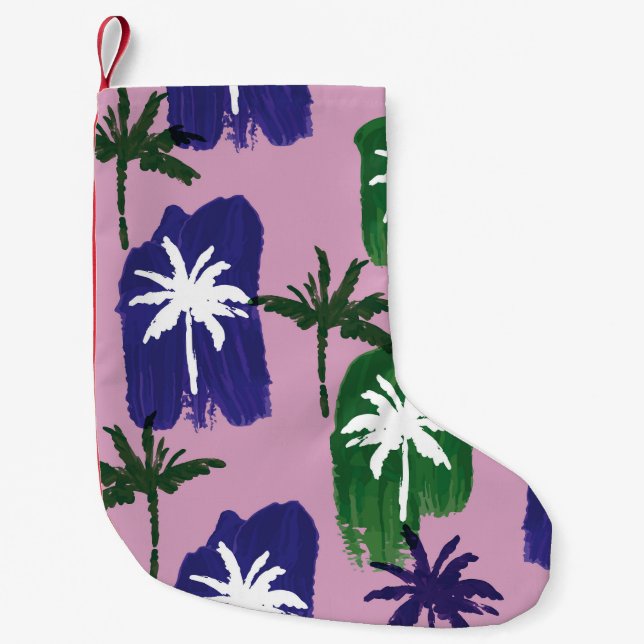 Painted Palm, Navy Blue Green. Small Christmas Stocking (Front)