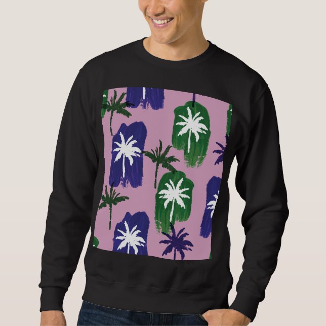 Painted Palm, Navy Blue Green. Sweatshirt (Front)