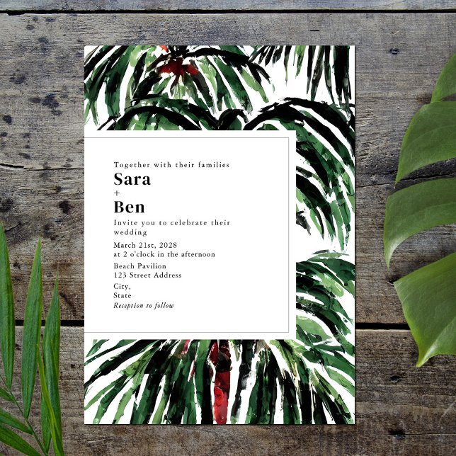 Painted Palm Trees Beach Wedding Invitation (Creator Uploaded)
