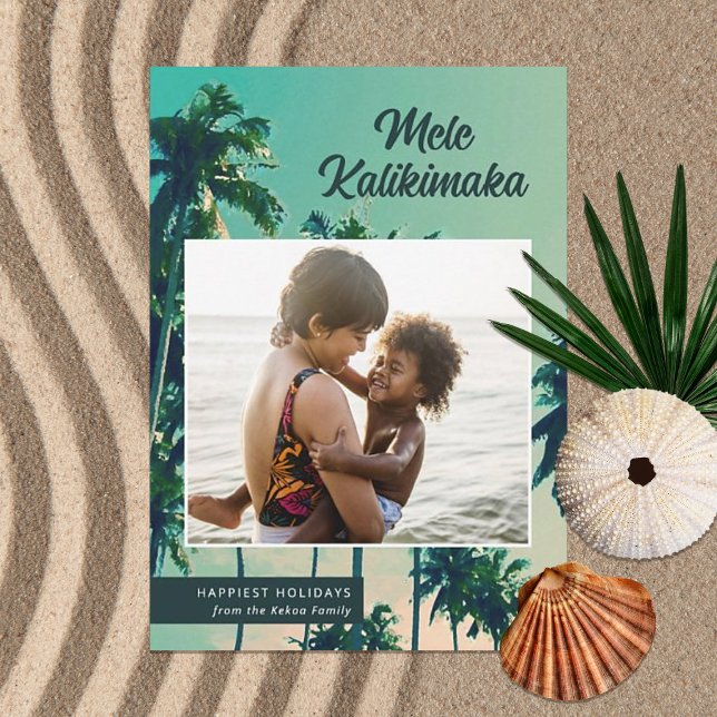 Painted Palm Trees Mele Kalikimaka Photo Christmas Holiday Card (Creator Uploaded)