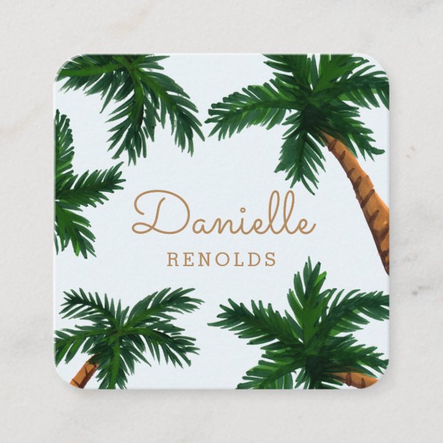 Painted Palm Trees Square Business Card (Front)