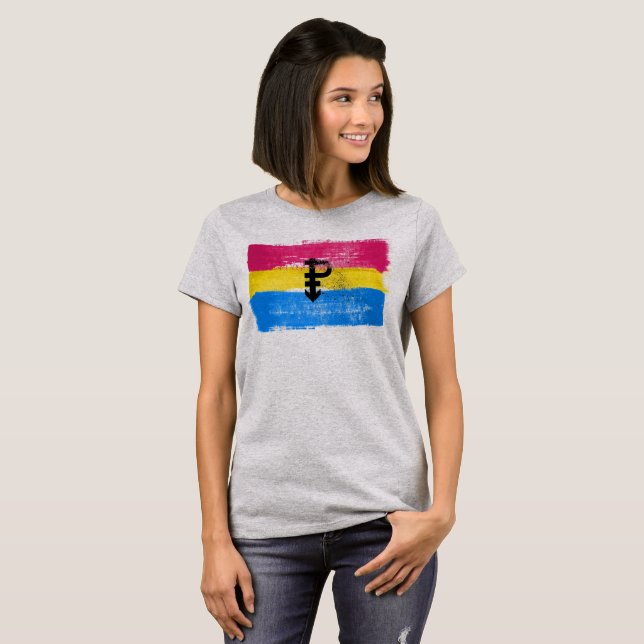 PAINTED PANSEXUAL PRIDE FLAG and SYMBOL T-Shirt (Front Full)