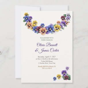 Painted Pansies and Violas Crescent Wedding Invitation