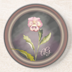 Painted Pansy with Initials Coaster
