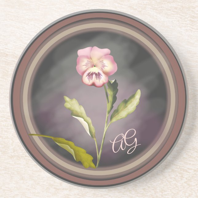 Painted Pansy with Initials  Coaster (Front)