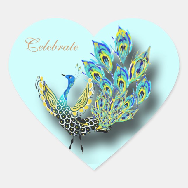 Painted peacock heart sticker (Front)