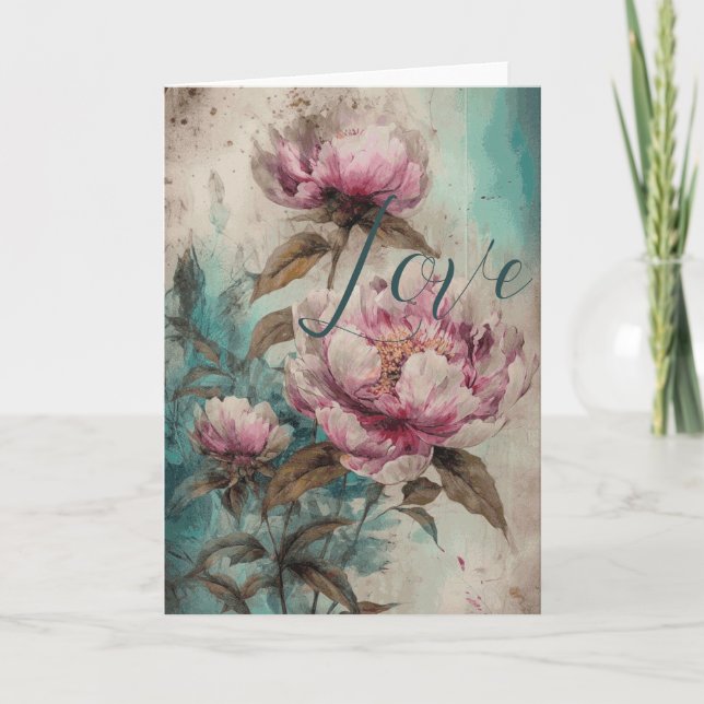 Painted Peonies - Greeting Card, Love Card (Front)