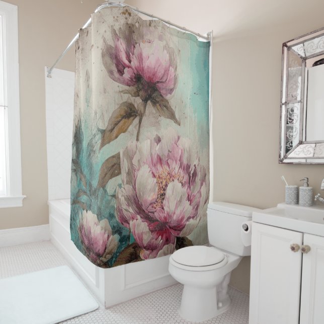 Painted Peonies - Shower Curtain (In Situ)
