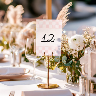Painted Pink Checkerboard Pattern Wedding Table Number