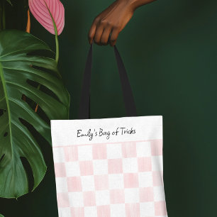 Painted Pink Chequerboard Pattern Personalised Tote Bag