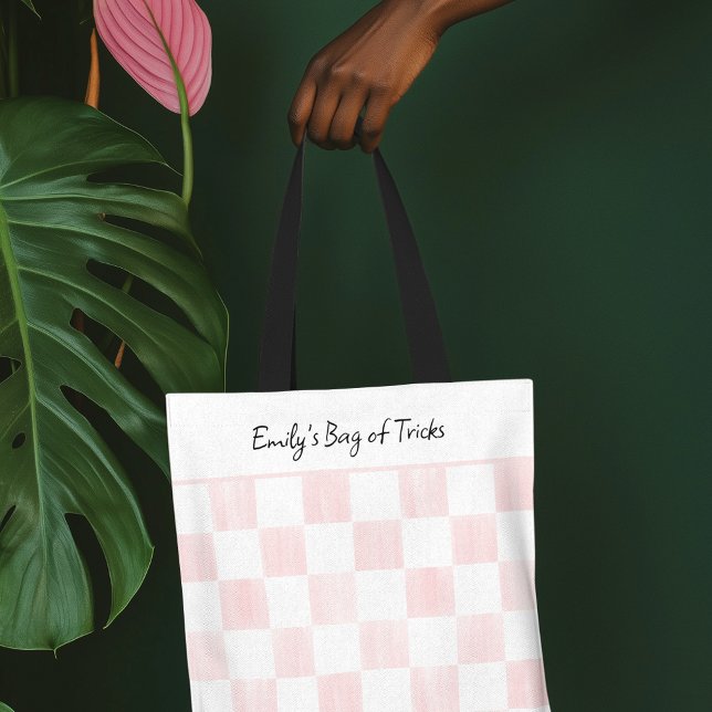 Painted Pink Chequerboard Pattern Personalised Tote Bag (Creator Uploaded)