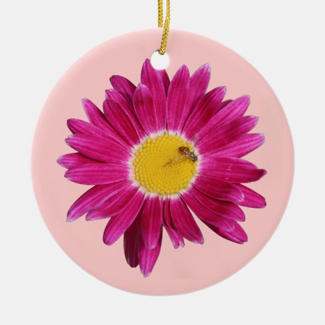 Painted Pink Daisy Ornament (Front)